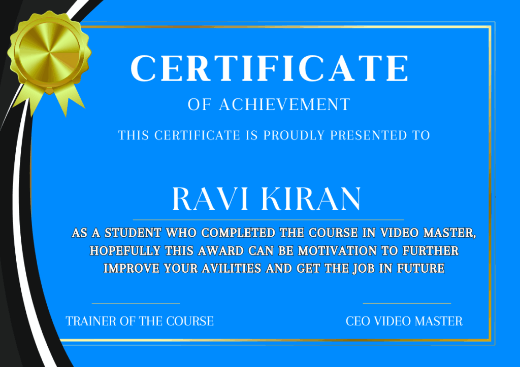 CERTIFICATE VIDEO MASTER COURSE